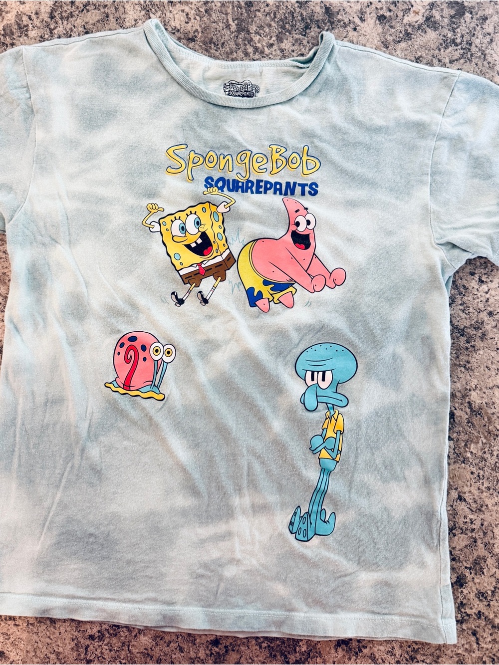 SpongeBob SquarePants Kids Large Light Blue Tye Dye T Shirt Patrick Squidward